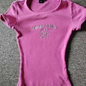 Guess Pink Ribbed Cotton Tee